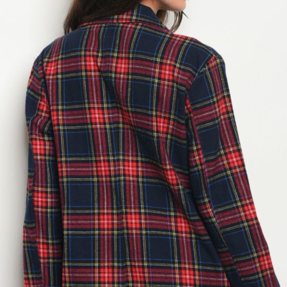 Last size S! FLANNEL NAVY RED CHECKERED BLAZER - Picture 2 of 8